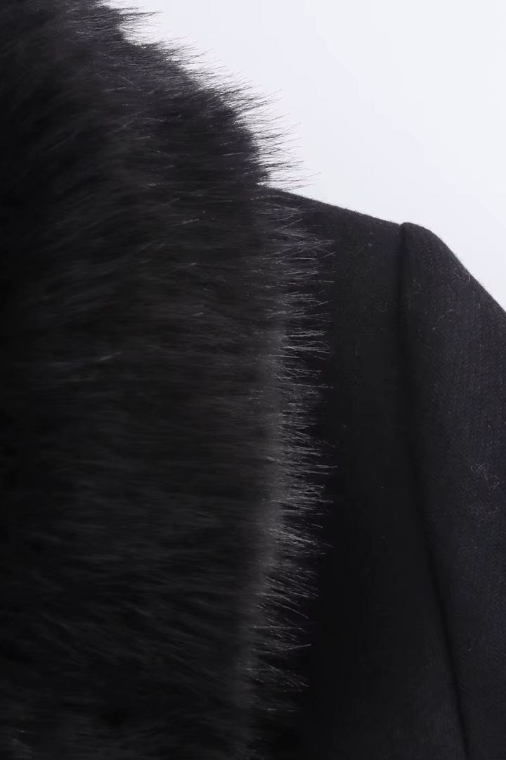 Lidia Faux Fur Collar Belted Wool Coat