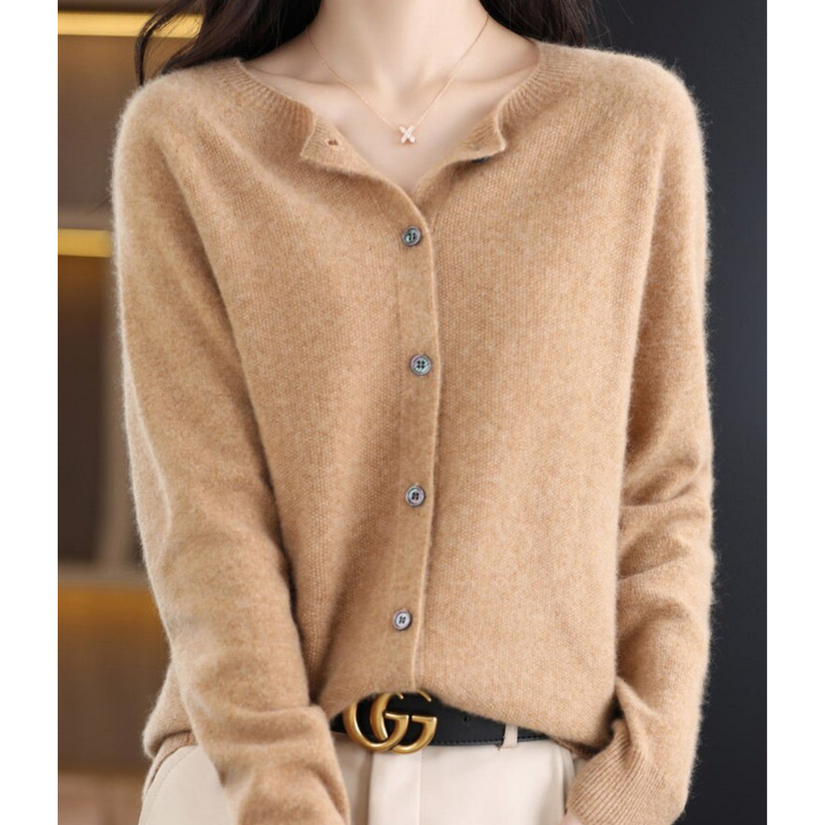 Women's Classic Button Cardigan – Crew Neck Long Sleeve Knit Cardigan