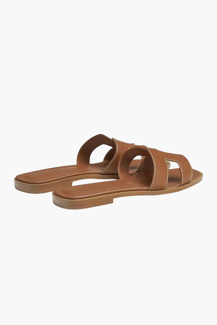 Renee Flat Cutout Leather Slide Sandals
