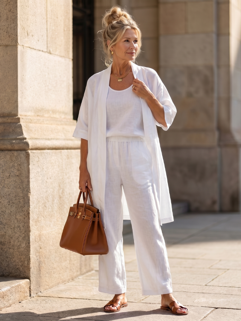 Yael Three-Piece Kimono Duster Pant Set