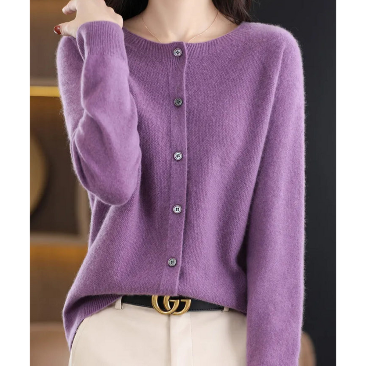 Women's Button Crew Neck Cardigan – Classic Long Sleeve Knit Cardigan