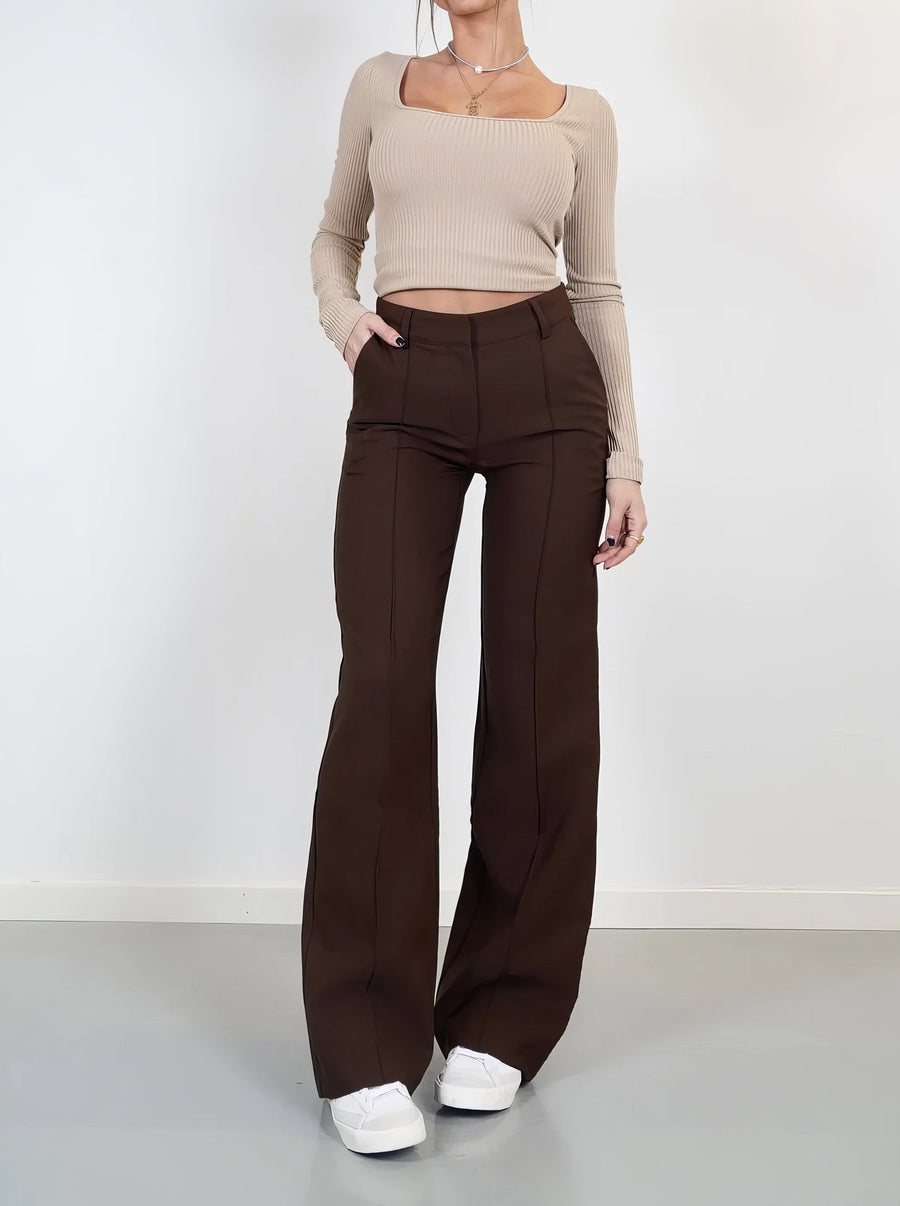 Women's Classic Straight Leg Pants – High Waist Tailored Dress Trousers