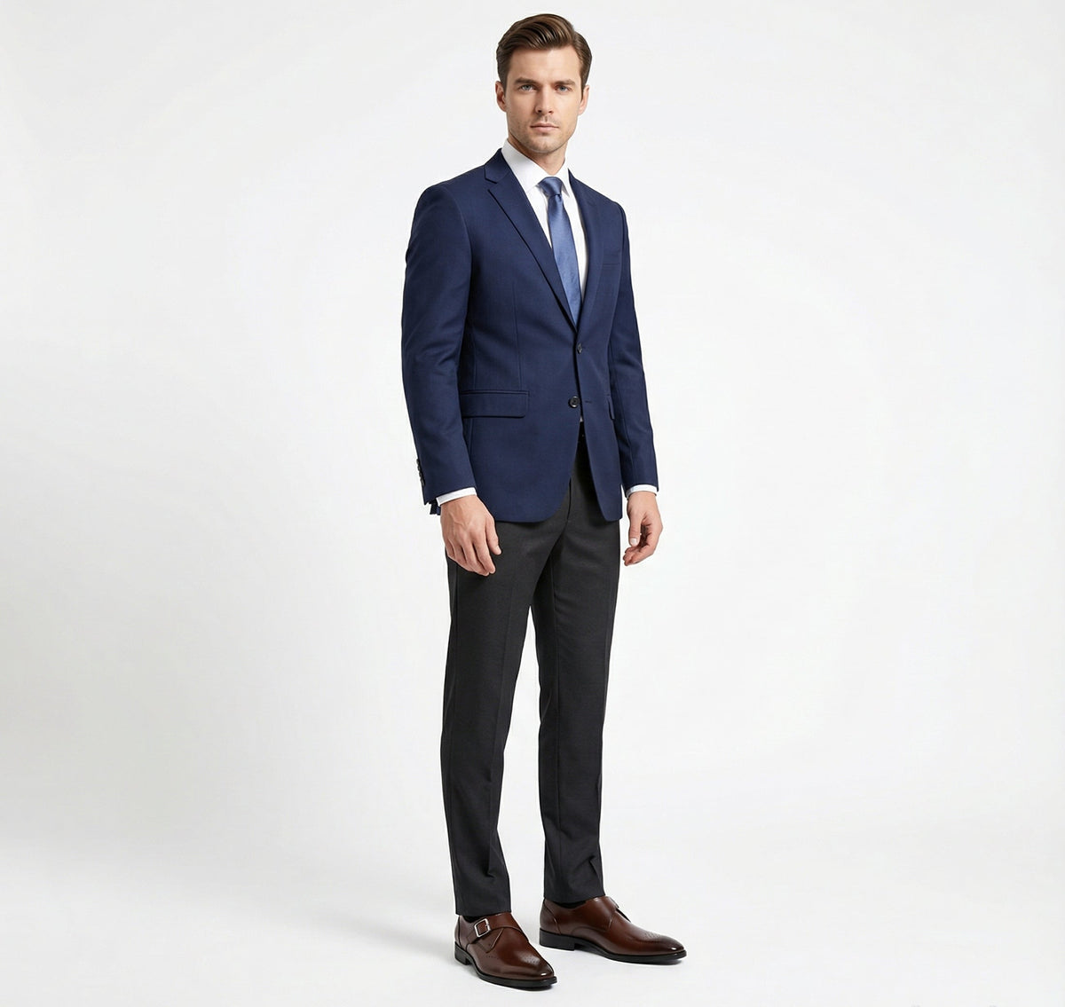 Men's Monk Strap Loafers, Brogue Detail, Square Toe