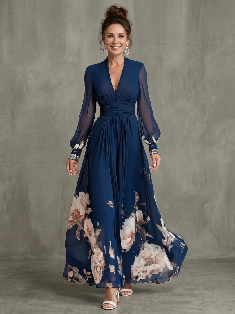 Ziva | Maxi Dress with Pleated Sheer Sleeves™