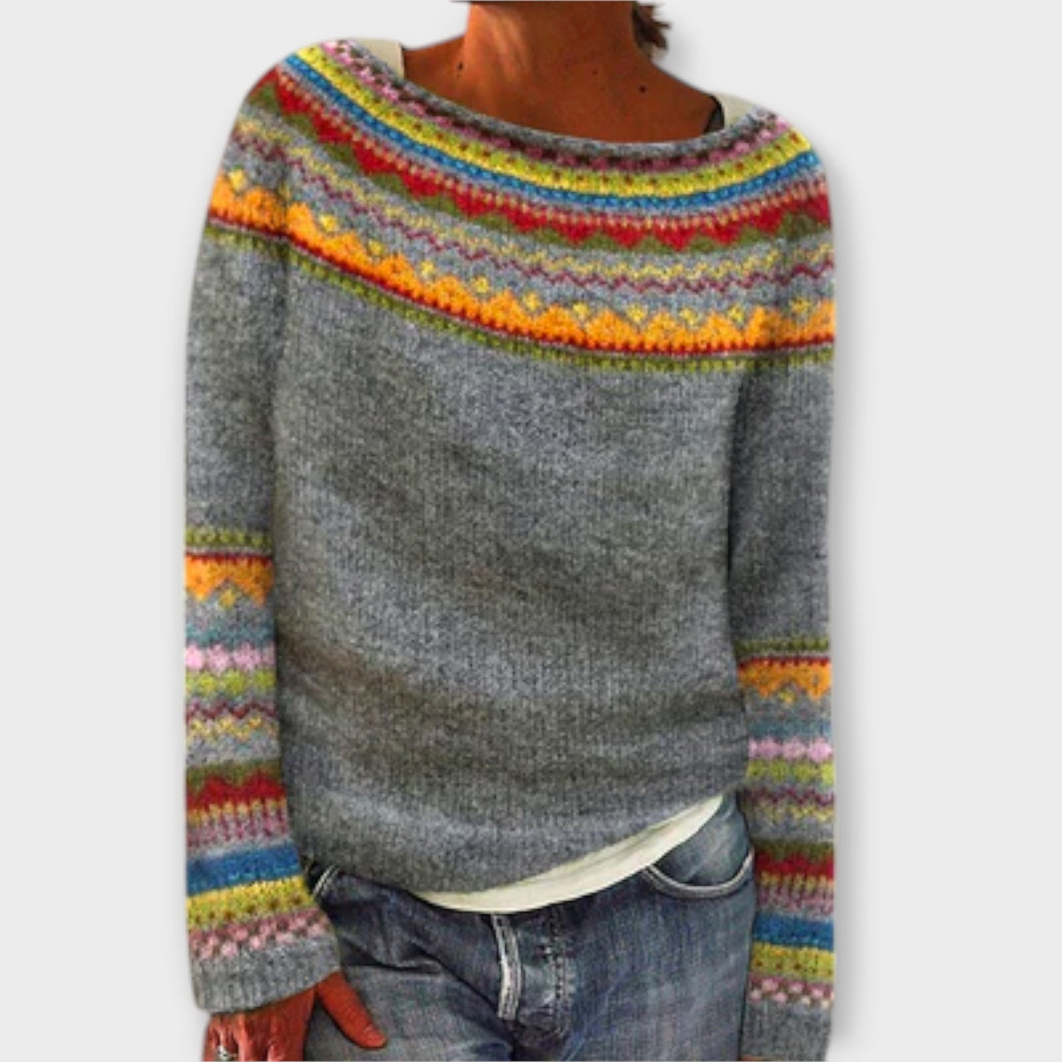 Women's Patterned Crew Neck Sweater, Long Sleeves, Knit Design