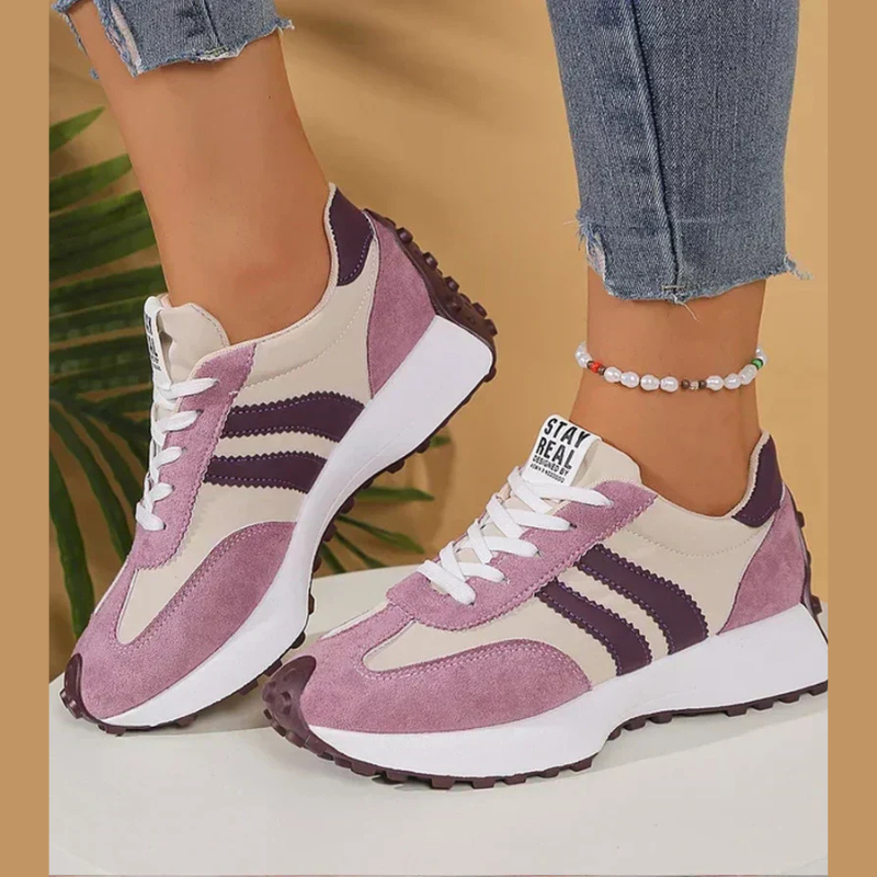 Women's Retro Lace-Up Sneakers, Striped Panel Design