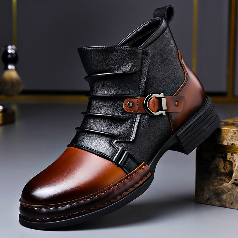 Willson | Mens Italian Leather Boots with Metal Hardware | Cushioned Insoles, Grip Sole | Cognac, Oak Brown US 6-14.5