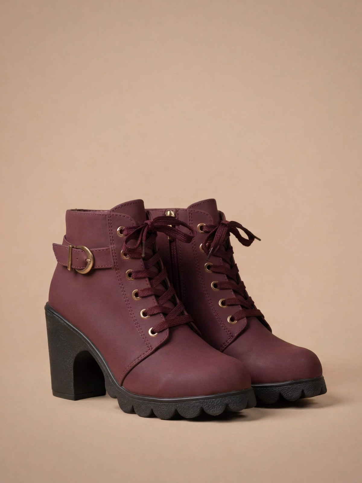 Elda Lace-Up Buckle Lug Sole Ankle Boots