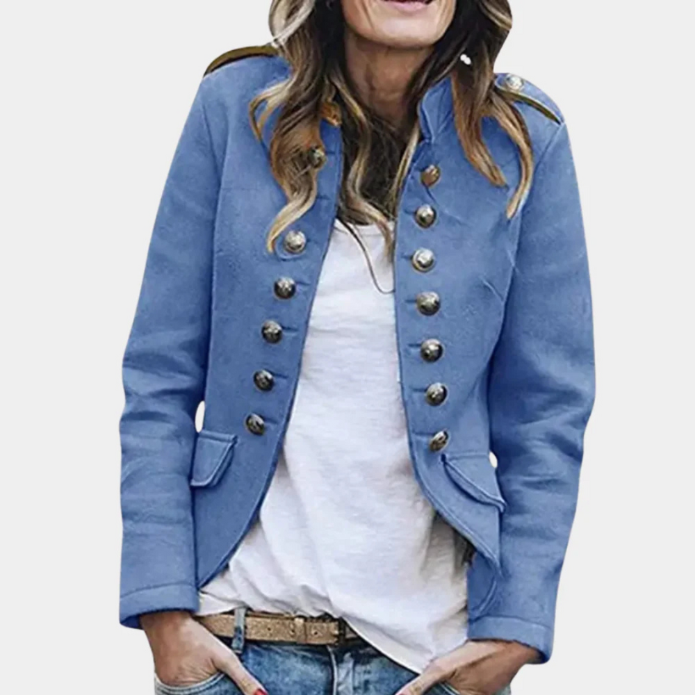 Women's Military Double-Breasted Jacket with Epaulettes