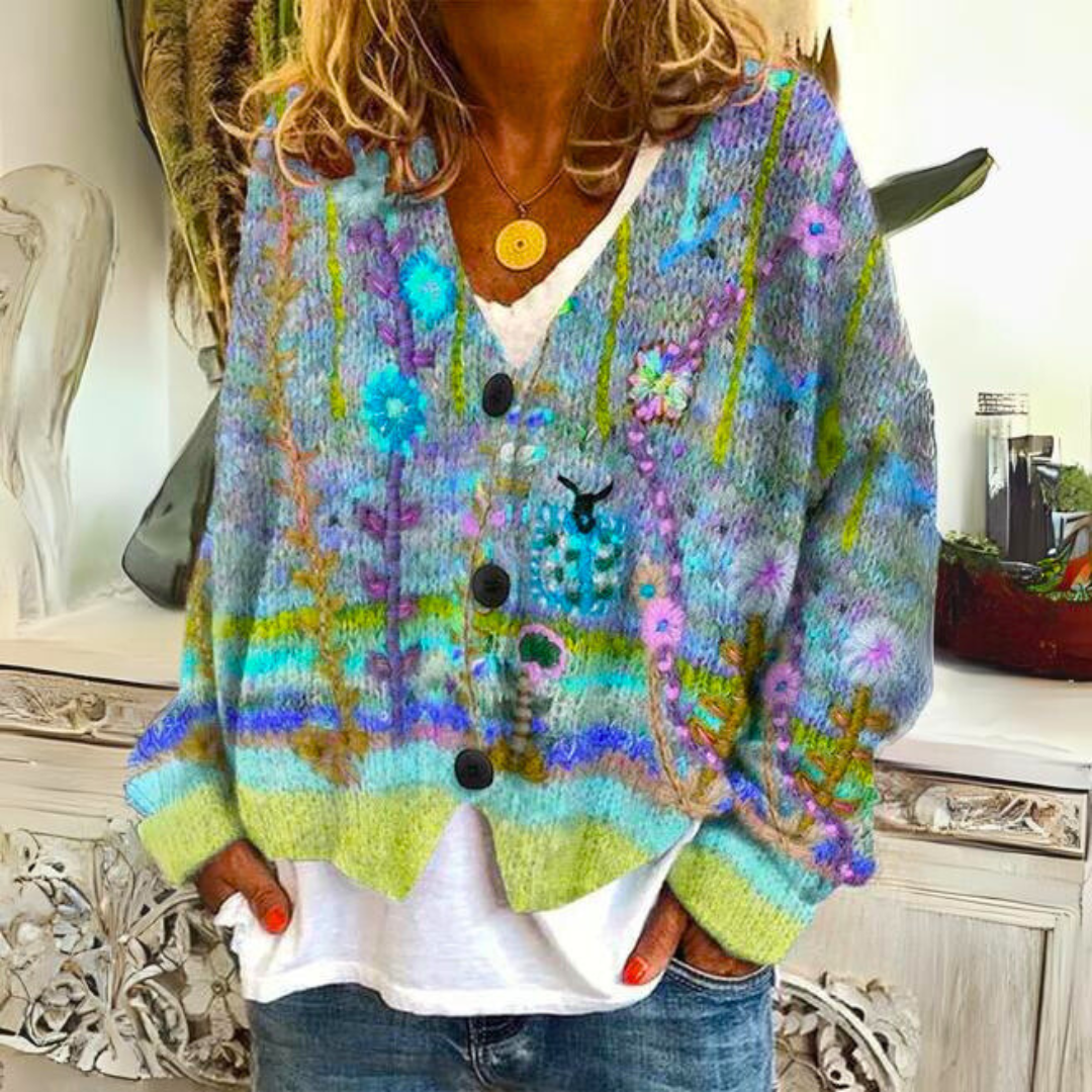 Hannah | Womens Colorful Patterned Cardigan in Wool Blend | Loose Fit, Thick Fabric | Blue, Green, Red and More S-5XL