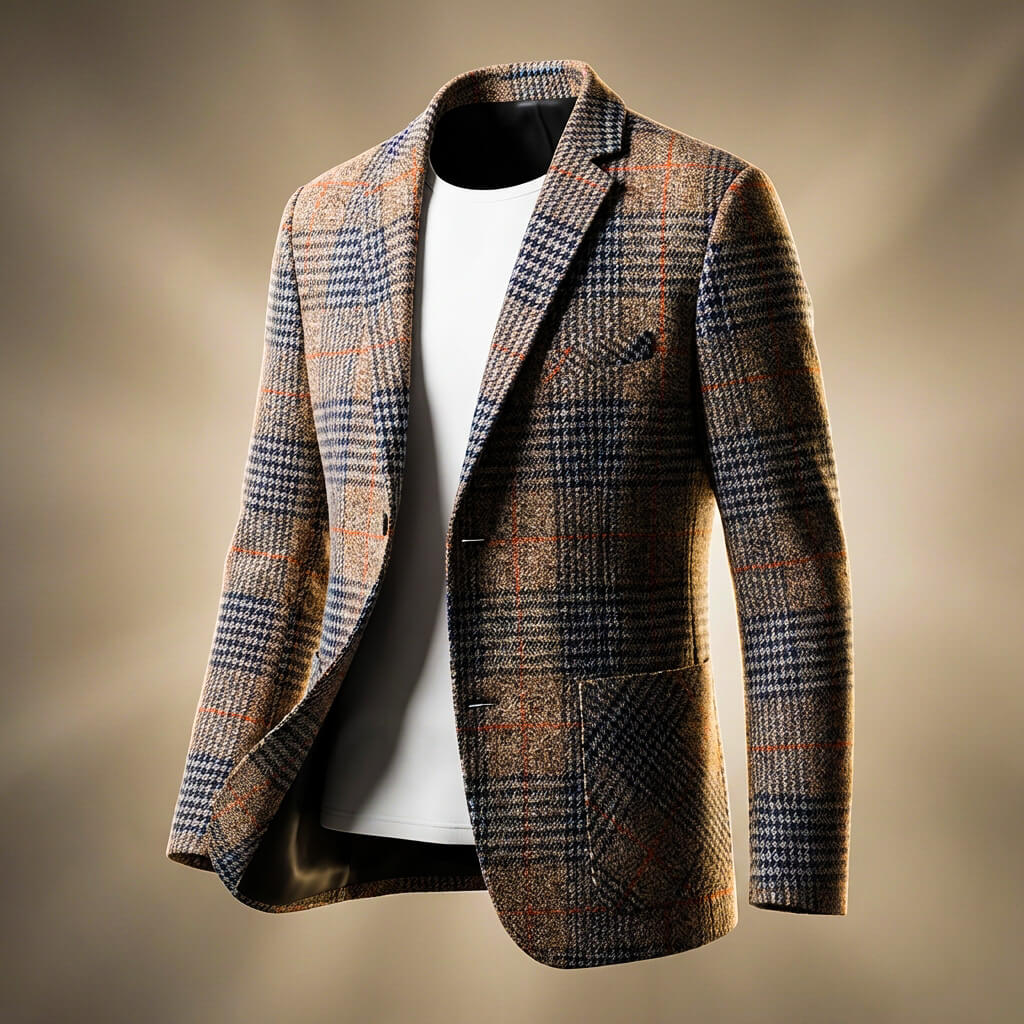 Kristopher | Mens Houndstooth Wool Blend Blazer | Notch Lapels, Two-Button, Multi-Pocket | Brown or Gray XS-2XL