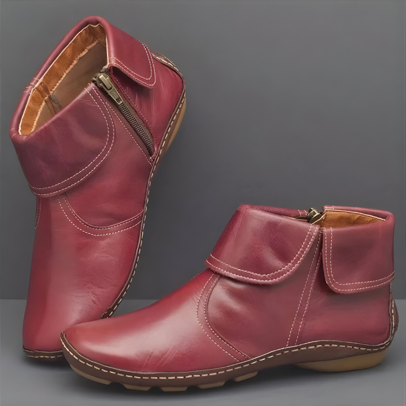Women's Ankle Boots with Fold-Over Cuff | Hook-and-Loop Strap, Side Zip and Padded Interior | 4 Colors