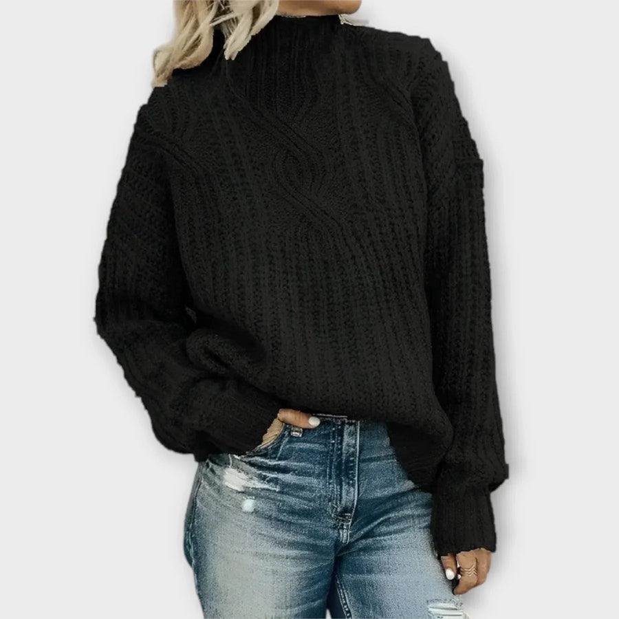 Women's High-Neck Cable-Knit Sweater, Relaxed Fit