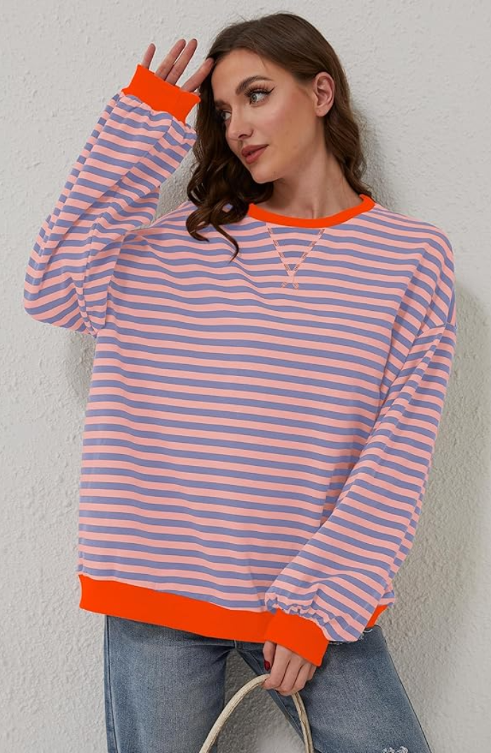 Women's Sweater with Oversized Fit and Stripes | Size S-XL