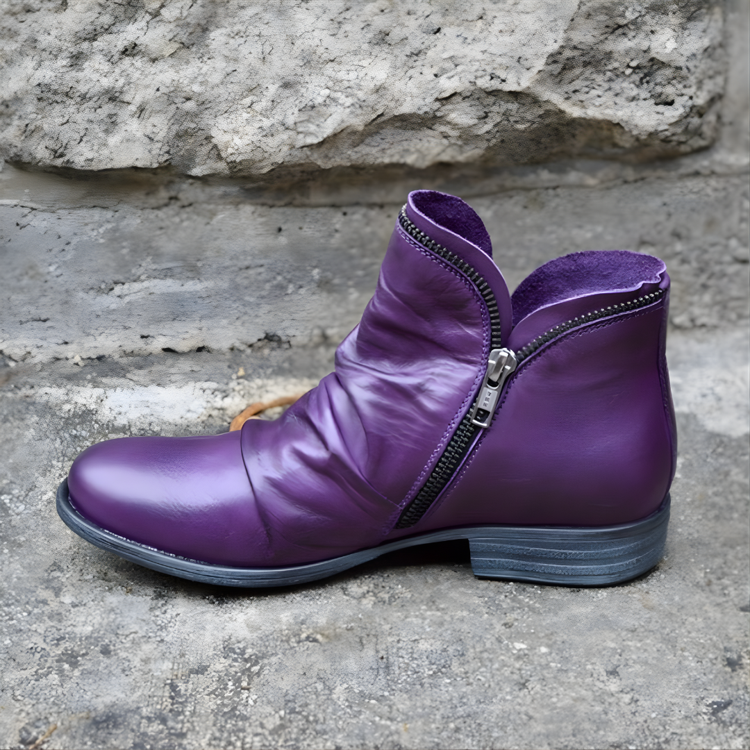 Unisex Ankle Boots, Diagonal Zipper, Round Toe, Low Heel