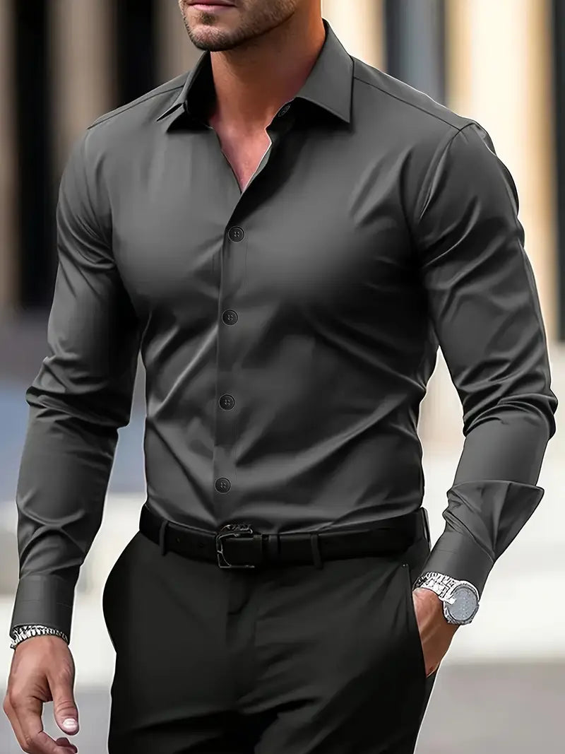 Men's Slim Fit Long Sleeve Shirt, Button Front, Collared