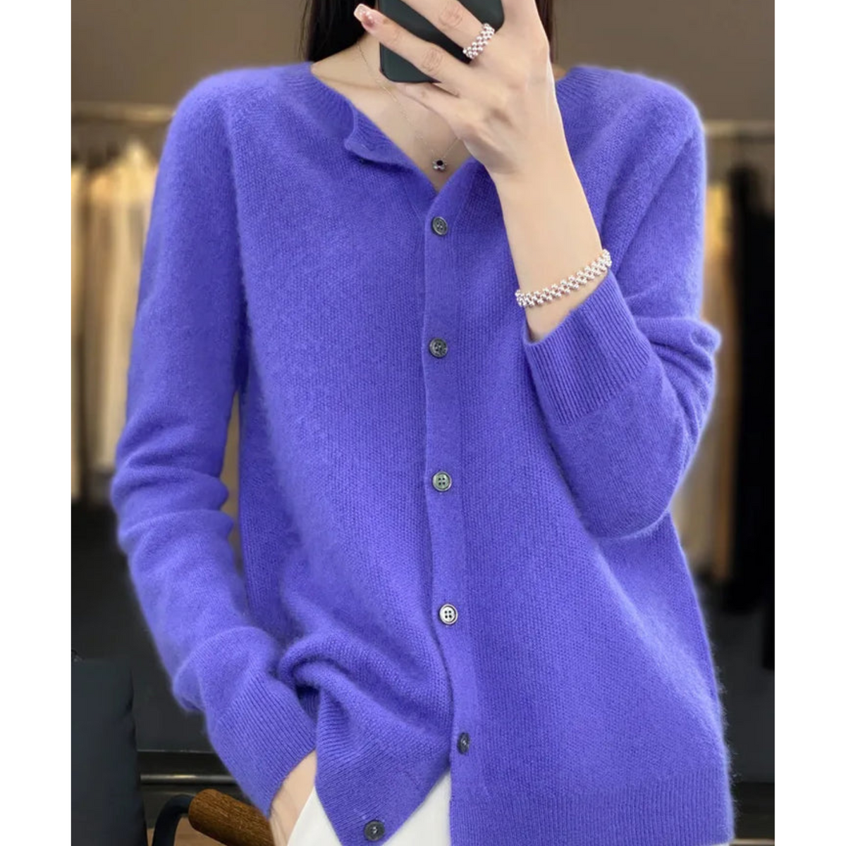 Women's Classic Button Cardigan – Crew Neck Long Sleeve Knit Cardigan