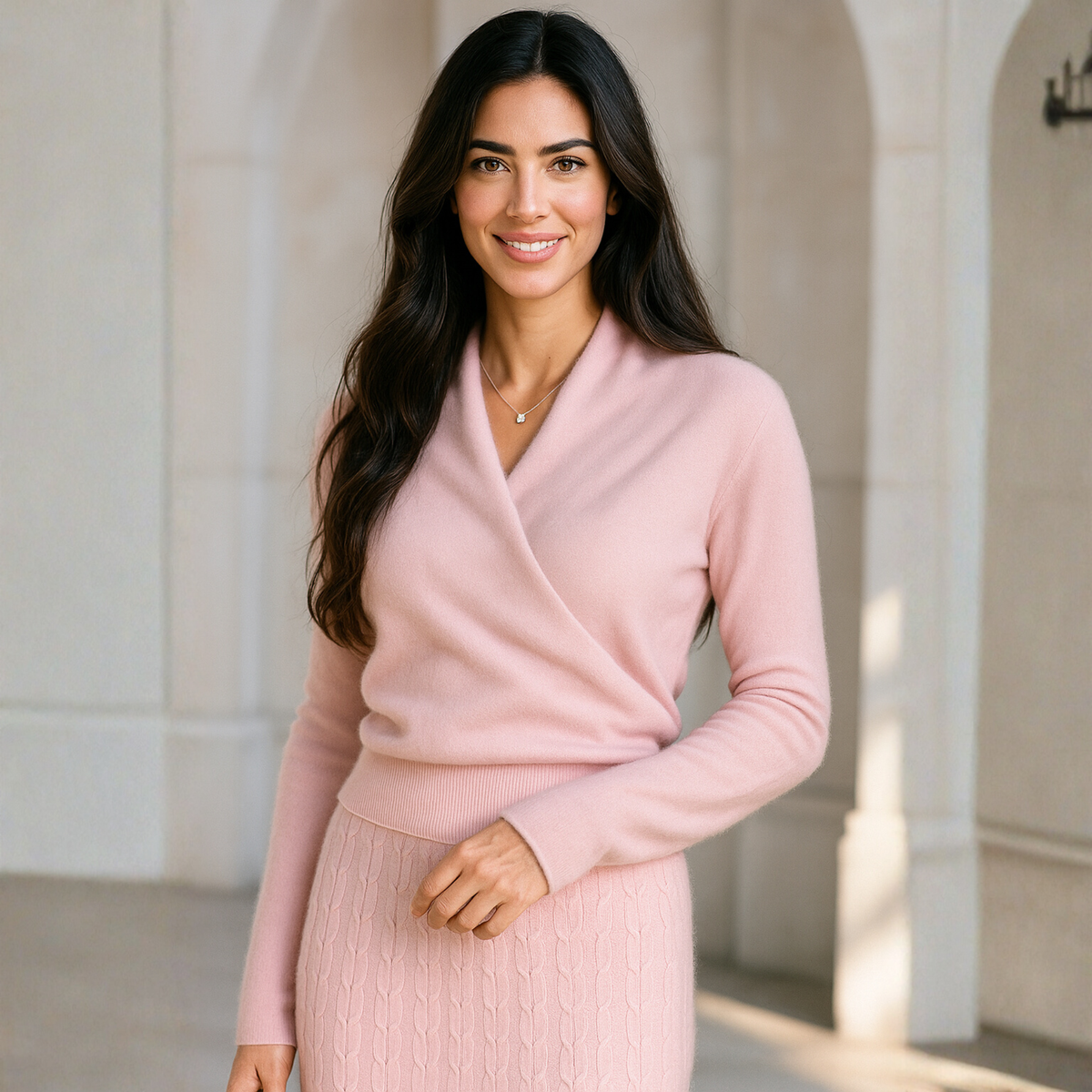 Teresa | Womens Cashmere Sweater with Crossover Collar | Standard Fit, Hand Wash | Pink, Red, Ivory and More XS-XL