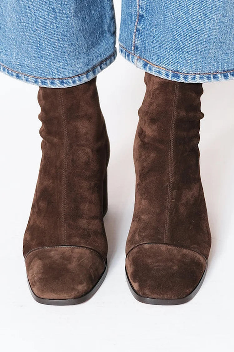 Danielle | Womens Square Toe Boots with Block Heel | Stable Heel Height, Casual or Dressy | Dark Brown US 4-11