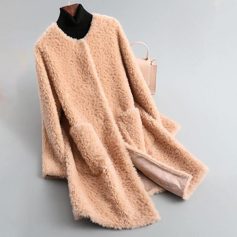 Olivia | Womens Shearling Fur Coat | Draped Silhouette, Naturally Insulating Warmth | Beige, Pink, Red and More XS-2XL