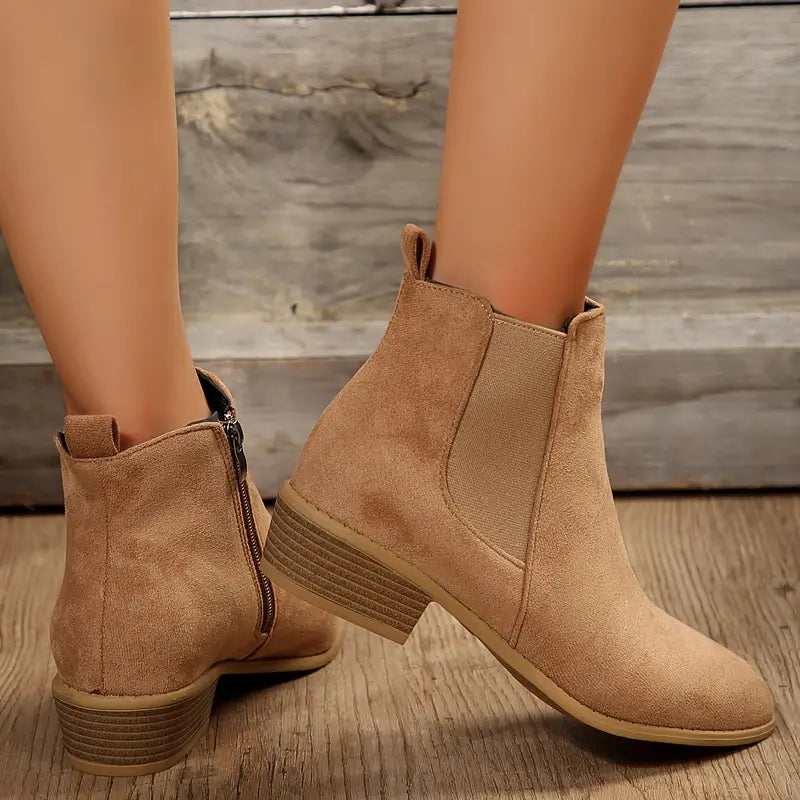 Anica | Womens Suede Chelsea Boots, Warm for Winter | Classic Slip-On Design, Durable Build | Brown or Beige US 6-13