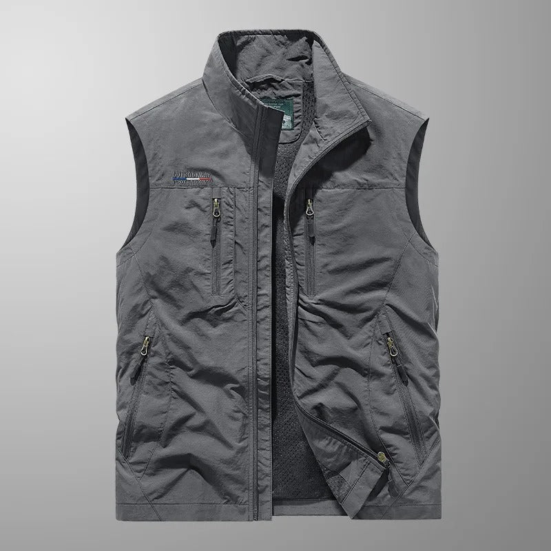 Robin | Mens Cargo Vest with Stand Collar and Zip Pockets — Utility Vest in 6 Colors M–3XL | Westmere