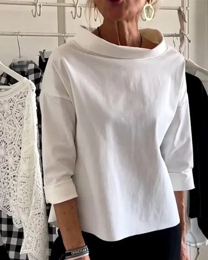 Women's Turtleneck Top with Wide Collar Long Sleeve