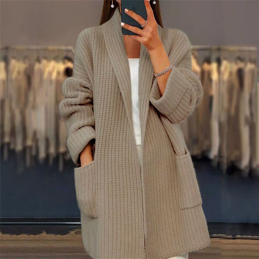 Women's Brown Cardigan with Knit and Zip Closure | Pockets, Cuffs | Size S-3XL | Cream, Brown