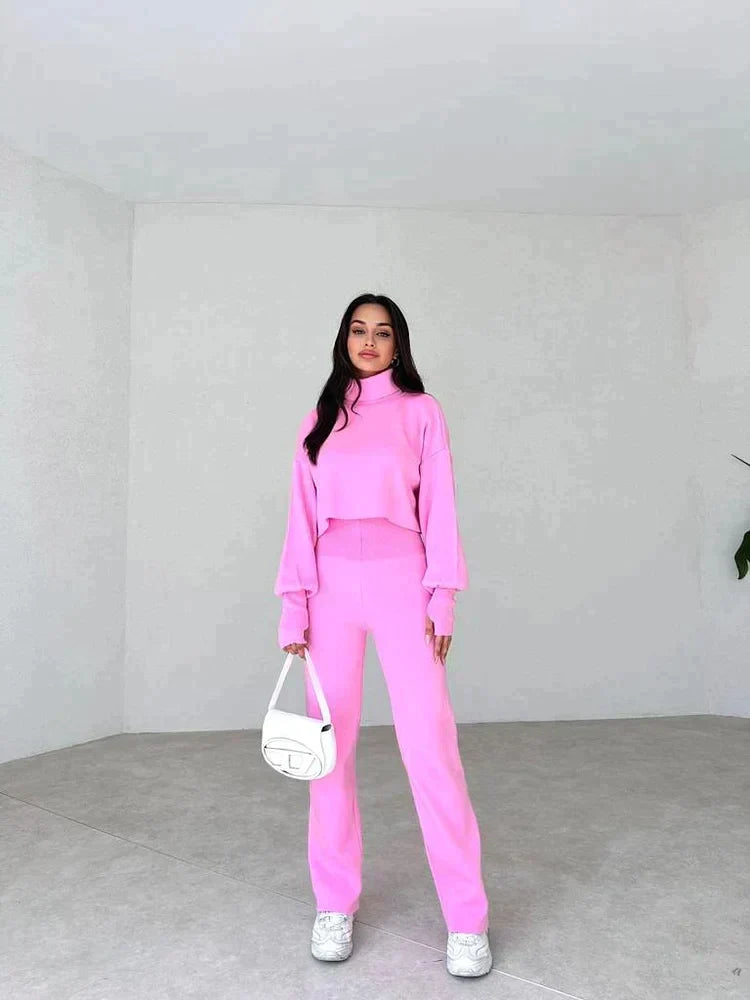 Women's Turtleneck Sweater Set with Relaxed Trousers