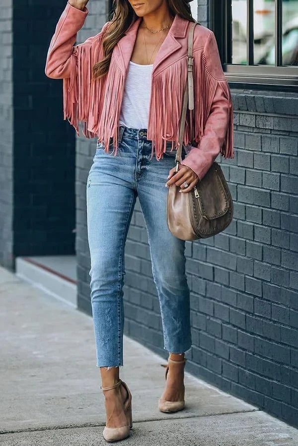 ALLIE | CROPPED FRINGE SUEDE-EFFECT JACKET