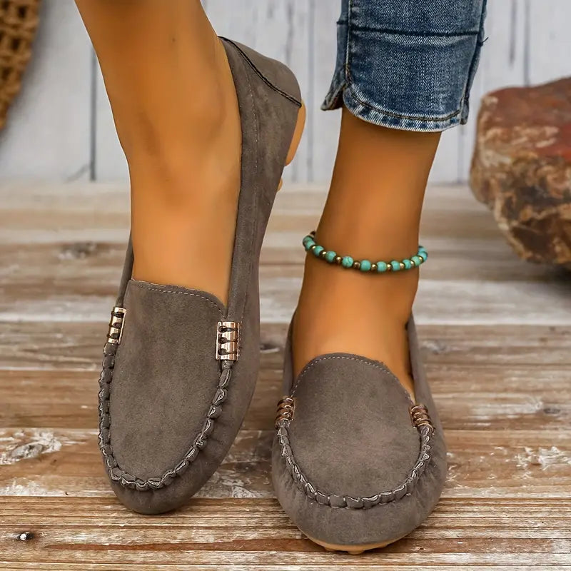 Women's Suede Loafers with Flat Slip-Resistant Sole