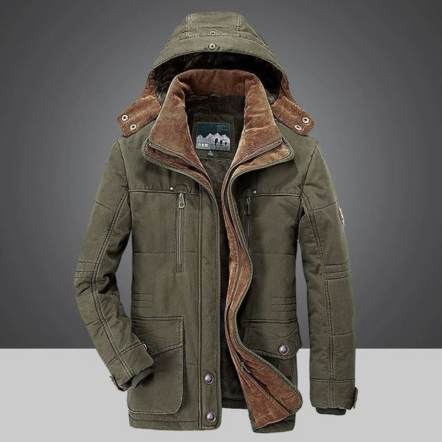 Men's Jacket with Hood and Lining | Ribbed Cuffs, Zip Closure | For Winter | Size M-5XL | Blue, Green, Khaki, Brown