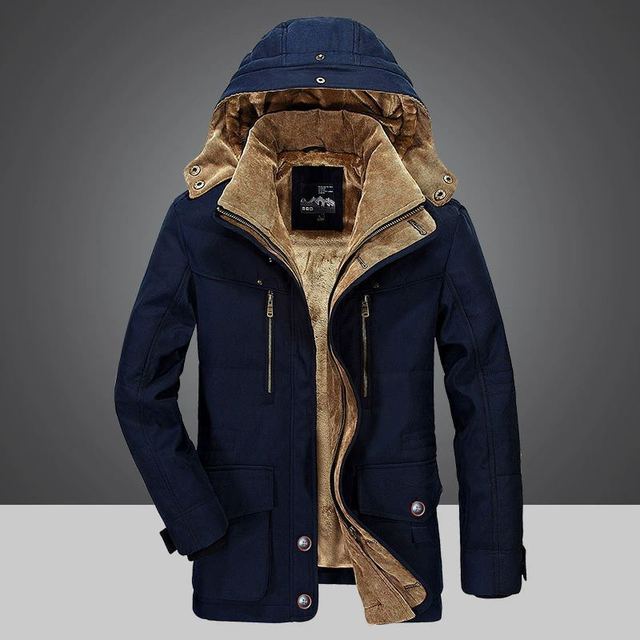 Men's Jacket with Hood and Lining | Ribbed Cuffs, Zip Closure | For Winter | Size M-5XL | Blue, Green, Khaki, Brown