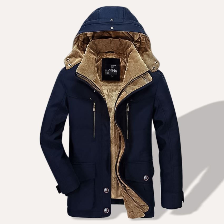 Men's Jacket with Hood and Lining | Ribbed Cuffs, Zip Closure | For Winter | Size M-5XL | Blue, Green, Khaki, Brown