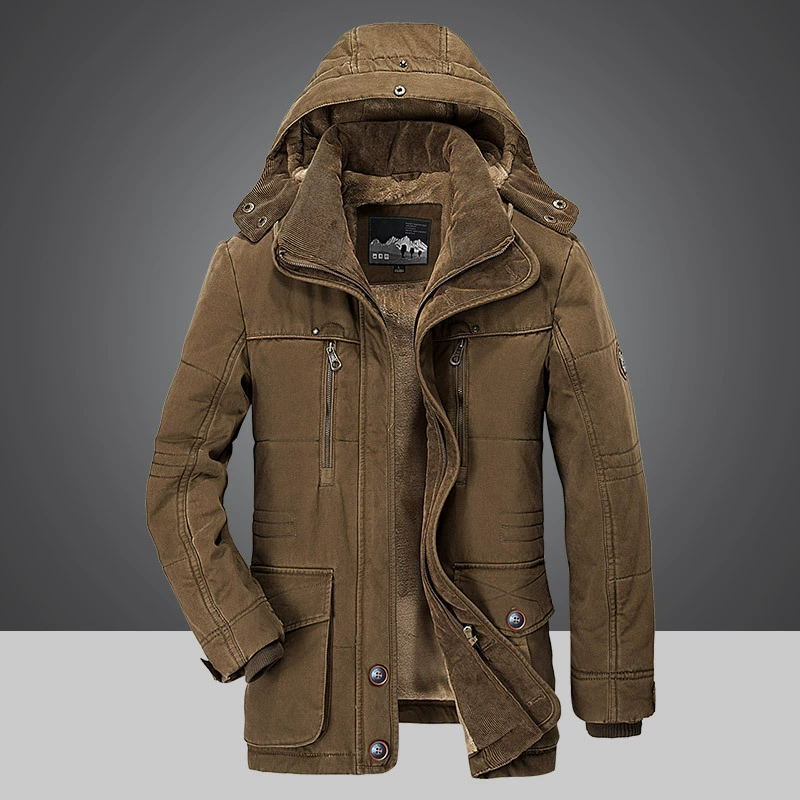 Men's Jacket with Hood and Lining | Ribbed Cuffs, Zip Closure | For Winter | Size M-5XL | Blue, Green, Khaki, Brown