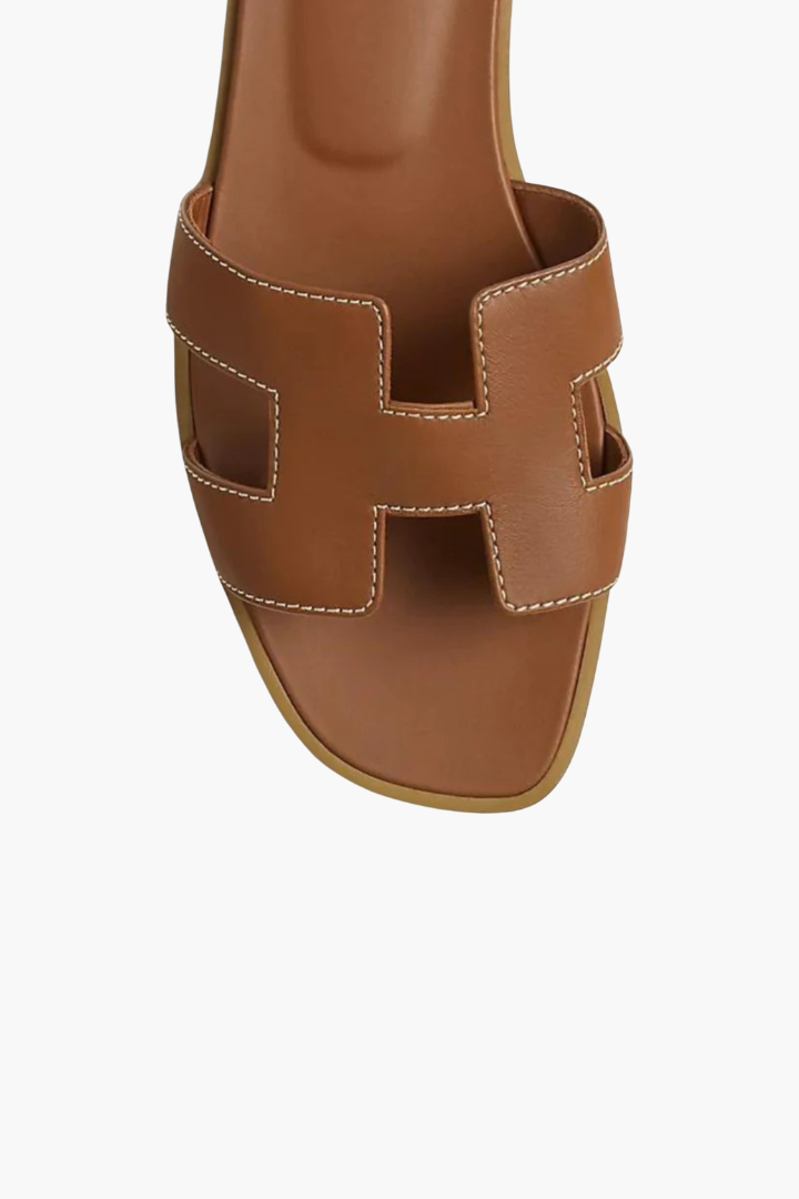 Renee Flat Cutout Leather Slide Sandals