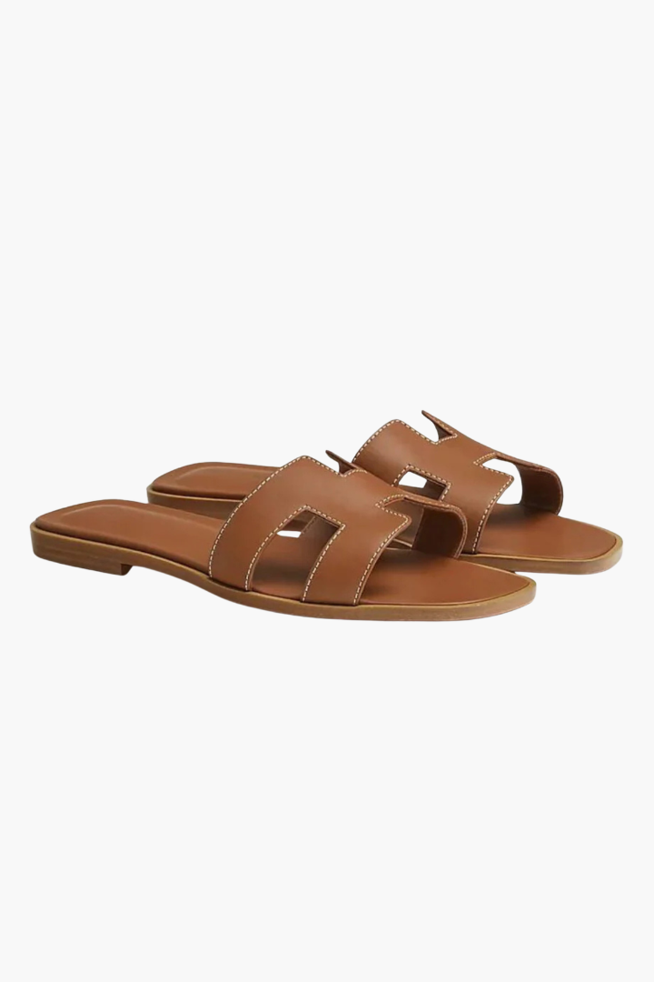 Renee Flat Cutout Leather Slide Sandals