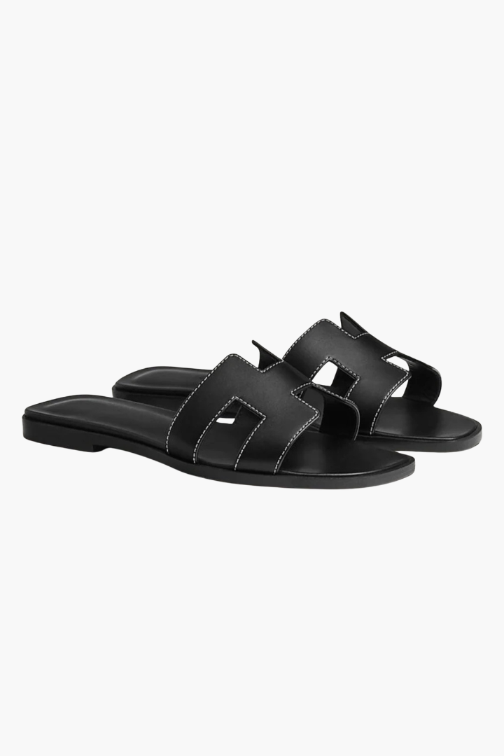 Renee Flat Cutout Leather Slide Sandals