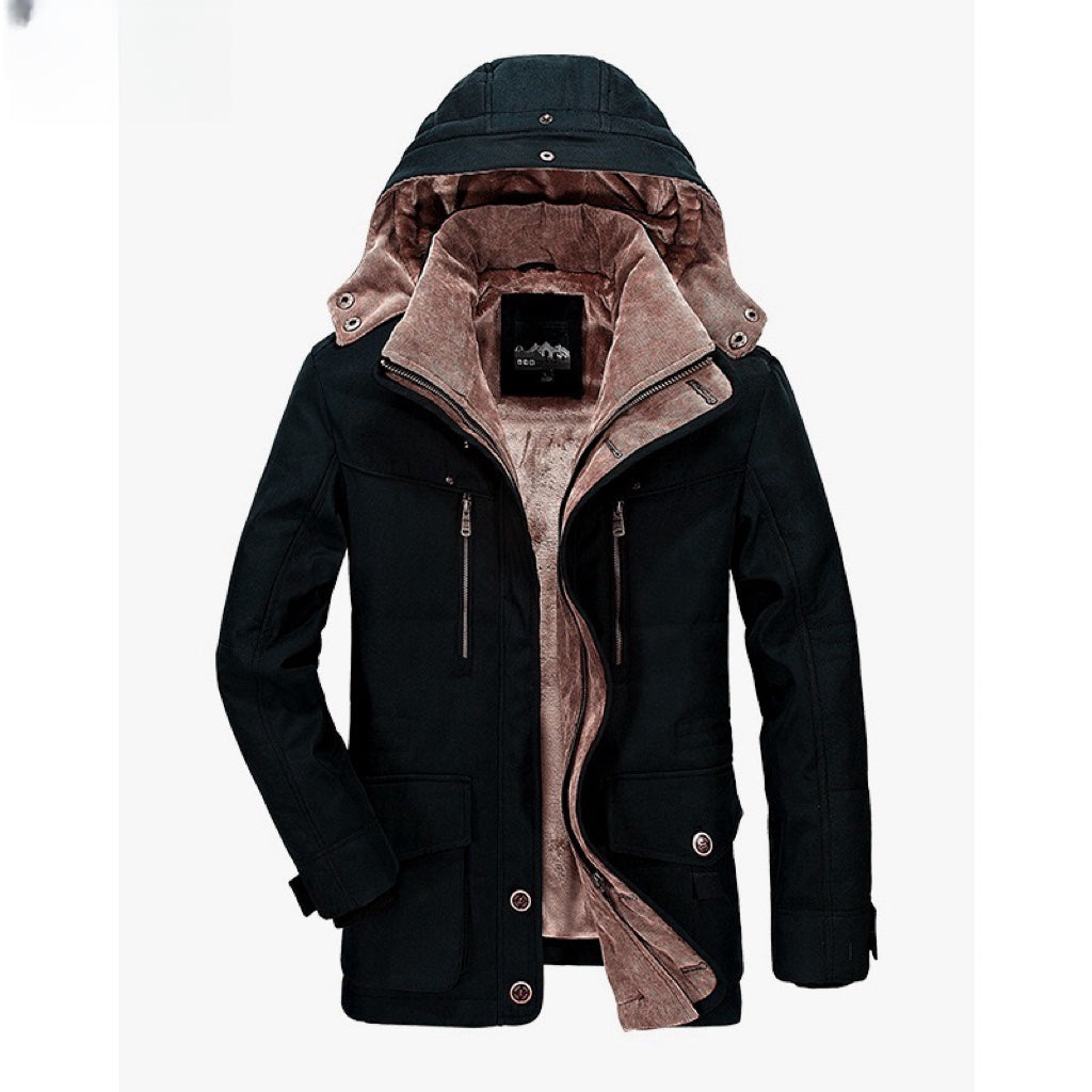 Men's Hooded Parka Jacket, Zip Front, Long Sleeves