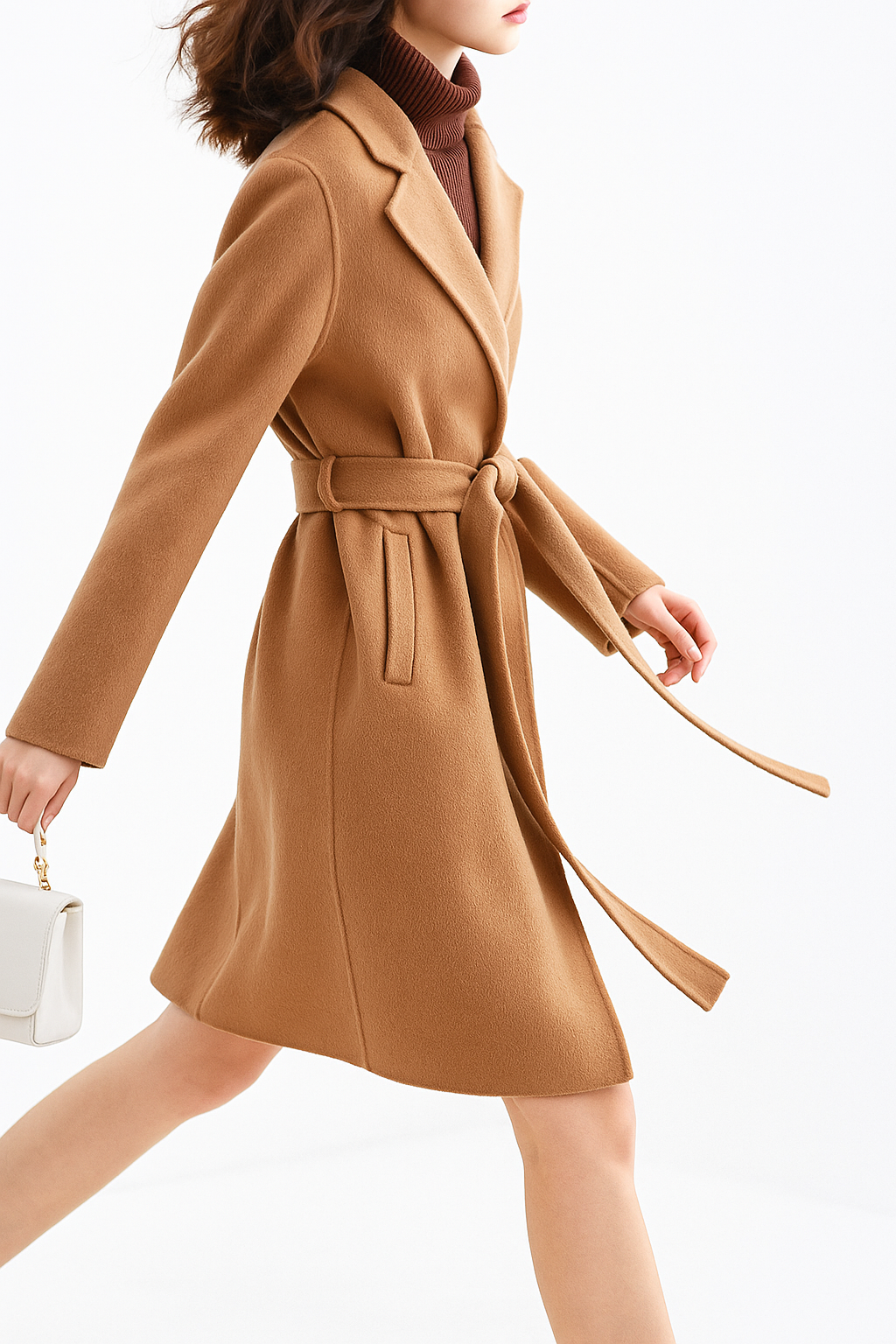 Claire | Womens Belted Wool Coat in Midi Length | Cinched Waist, Warm Without Bulk | Vintage, Ivory, Black S-XL