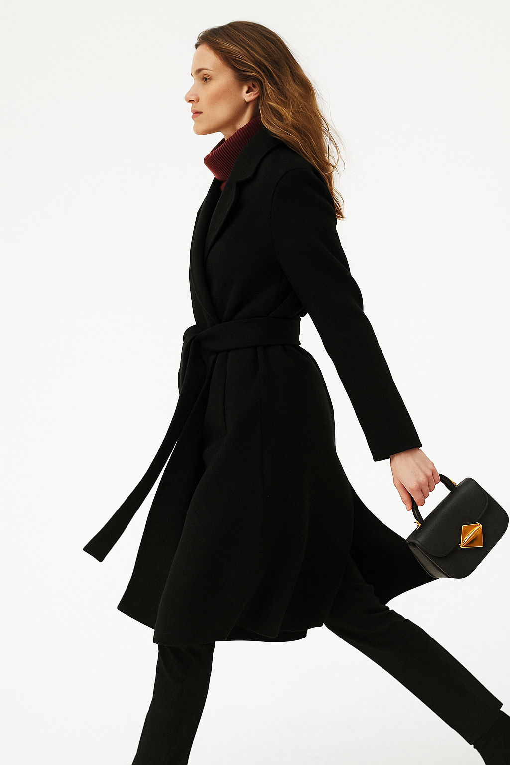Claire | Womens Belted Wool Coat in Midi Length | Cinched Waist, Warm Without Bulk | Vintage, Ivory, Black S-XL