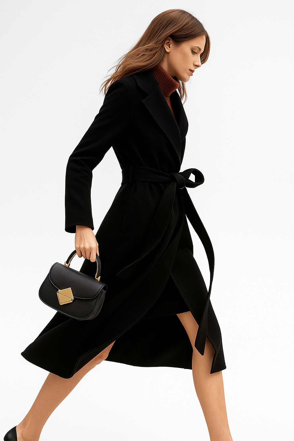Claire | Womens Belted Wool Coat in Midi Length | Cinched Waist, Warm Without Bulk | Vintage, Ivory, Black S-XL
