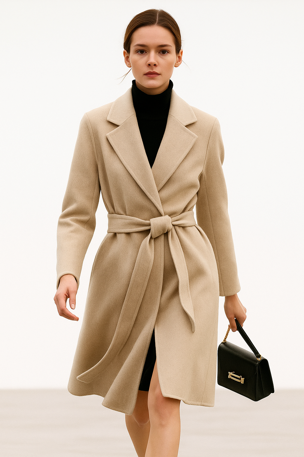 Claire | Womens Belted Wool Coat in Midi Length | Cinched Waist, Warm Without Bulk | Vintage, Ivory, Black S-XL