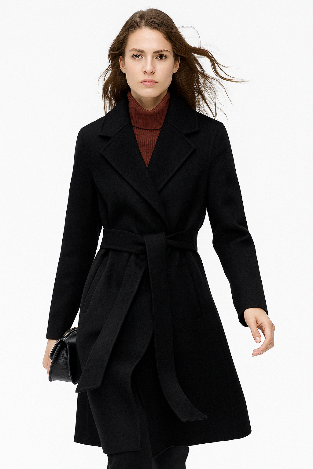 Claire | Womens Belted Wool Coat in Midi Length | Cinched Waist, Warm Without Bulk | Vintage, Ivory, Black S-XL