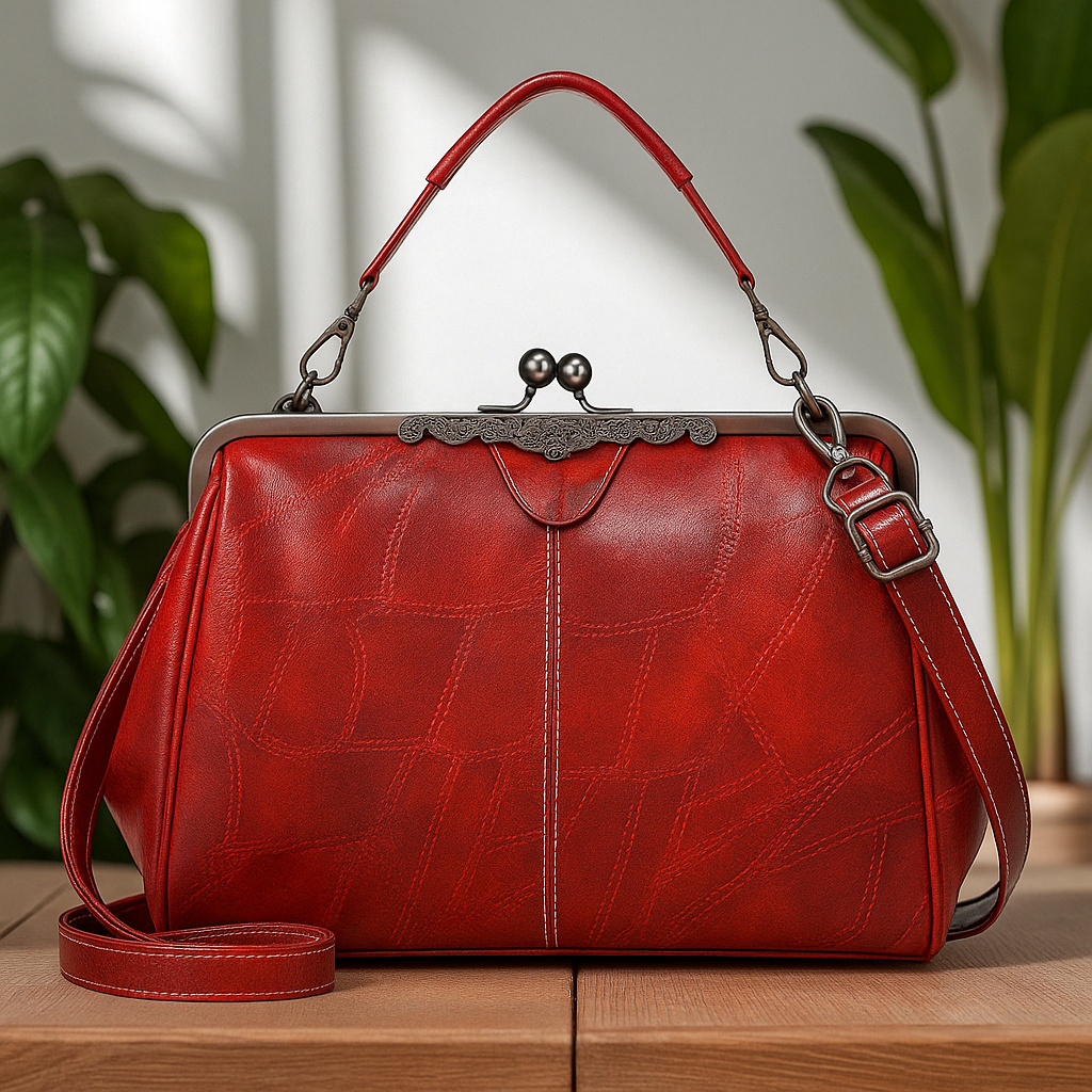 Women's Vintage Frame Handbag with Kiss-Lock Closure