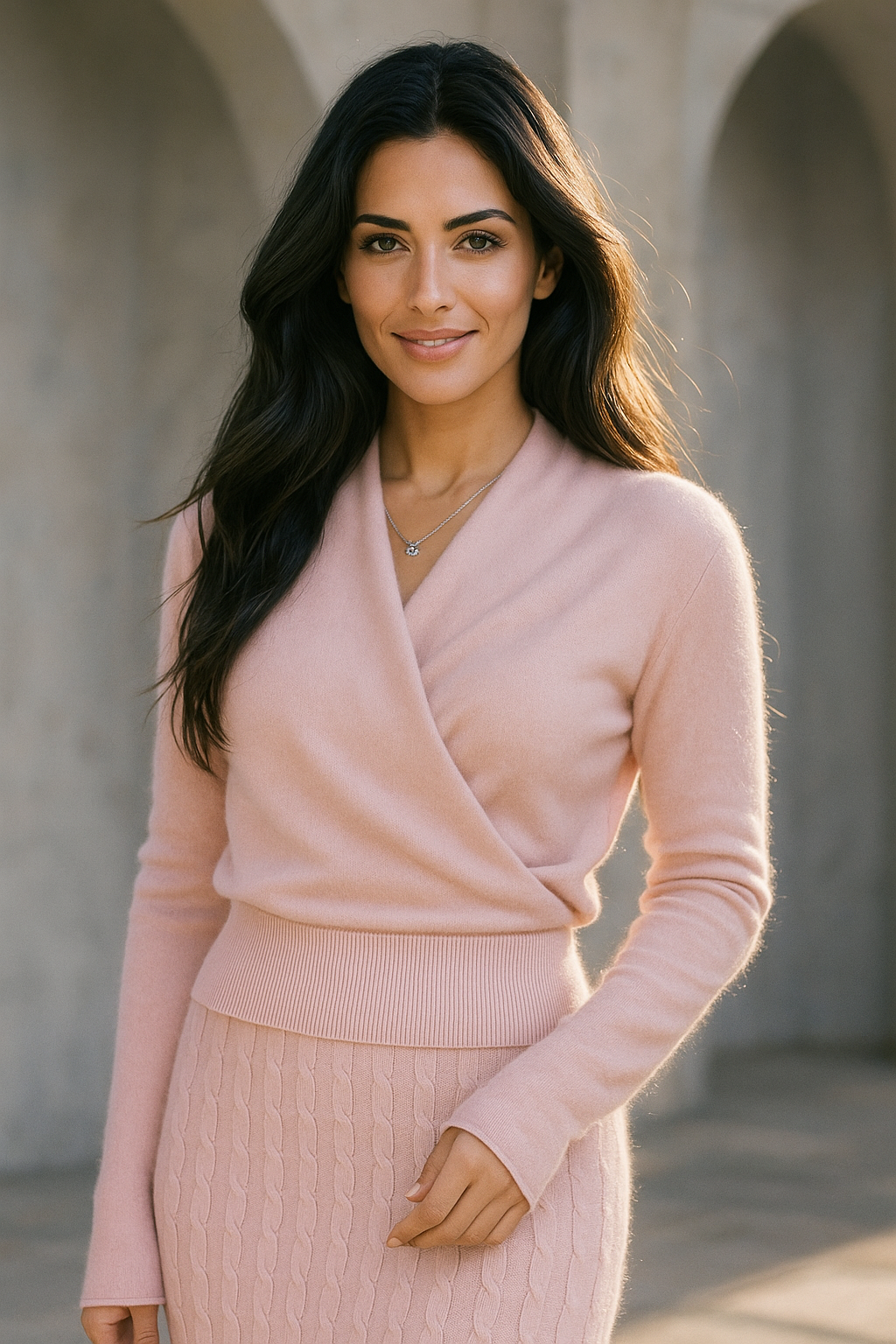 Teresa | Womens Cashmere Sweater with Crossover Collar | Standard Fit, Hand Wash | Pink, Red, Ivory and More XS-XL