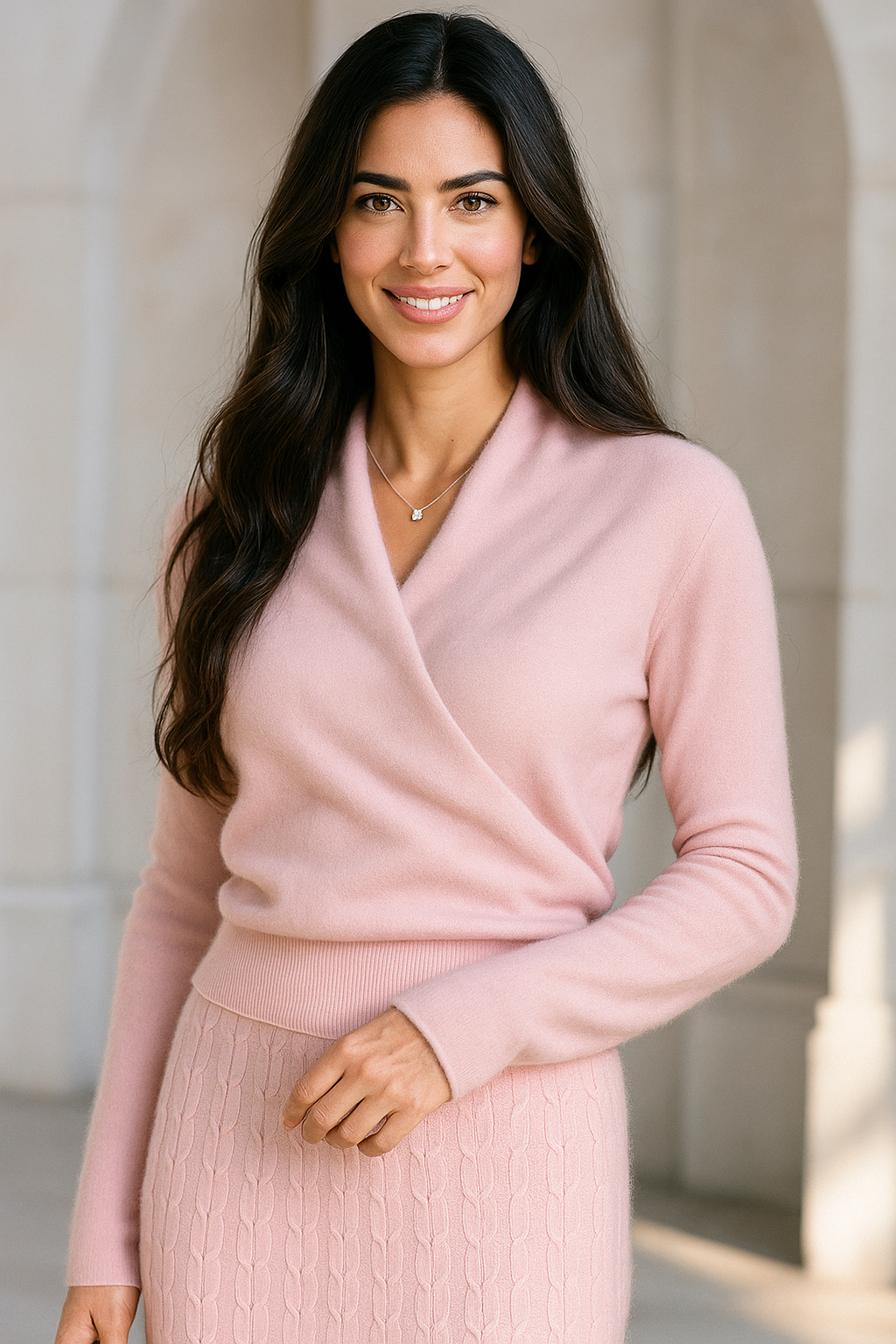 Teresa | Womens Cashmere Sweater with Crossover Collar | Standard Fit, Hand Wash | Pink, Red, Ivory and More XS-XL