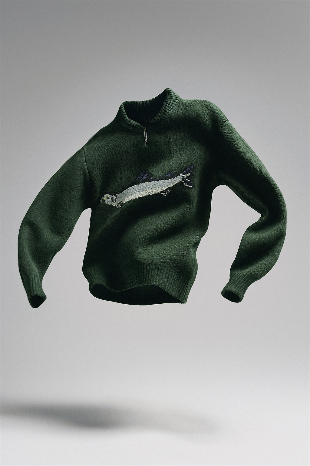Hadley | Womens Half-Zip Knit Sweater with Fish Pattern | Wool-Blend, Ribbed Cuffs | Forest Green, Black and More XS-XL