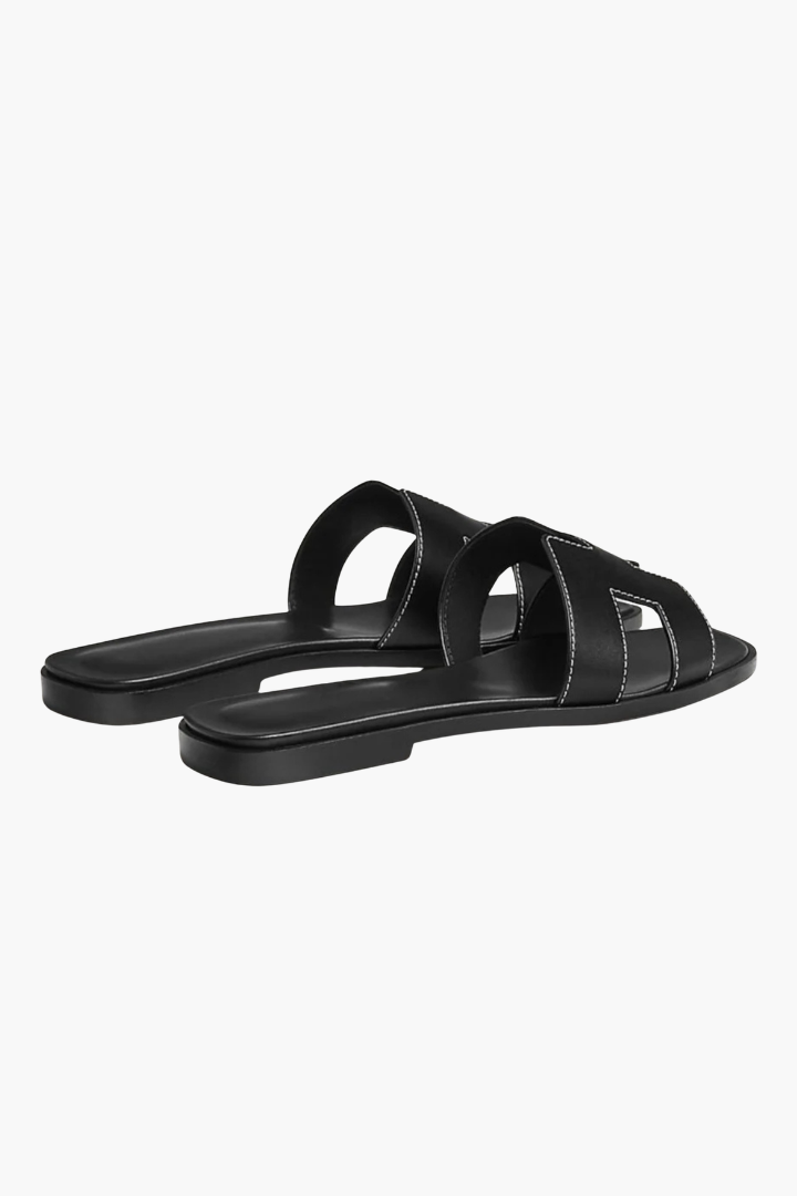 Renee Flat Cutout Leather Slide Sandals