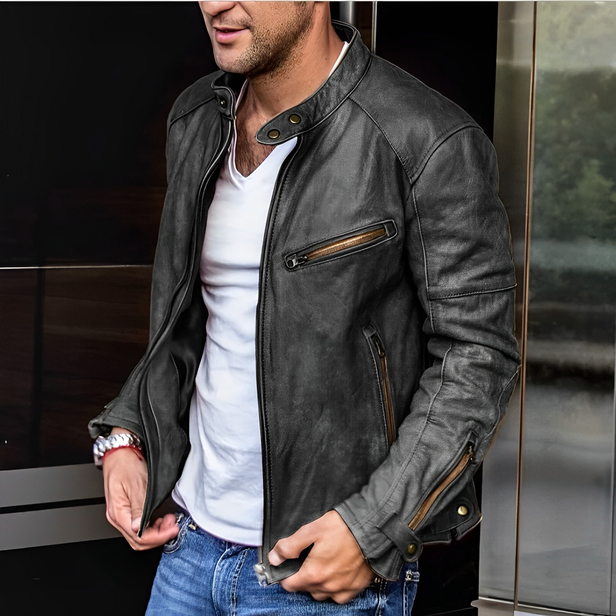 Men's Aviator Jacket, Stand Collar, Long Sleeves, Zip Front